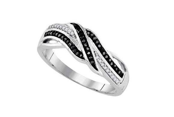 Sterling Silver Black Diamond Womens Band Ring 1/8 Cttw
