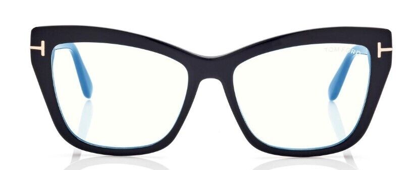 Tom Ford FT5826-B 001 Shiny Black/Blue Block Cat-Eye Women's Eyeglasses
