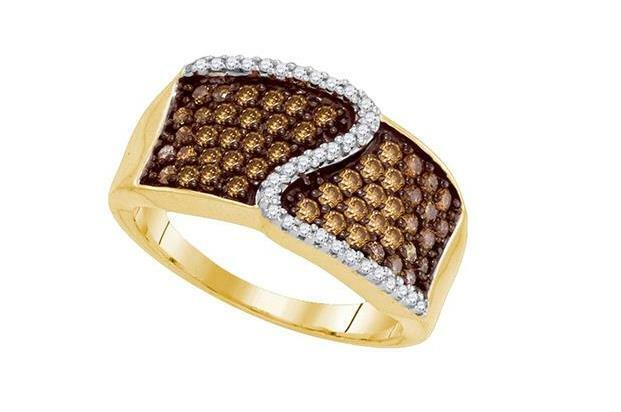10kt Yellow Gold Brown Diamond Womens Micro-Pave Band Ring 3/4 Ctw