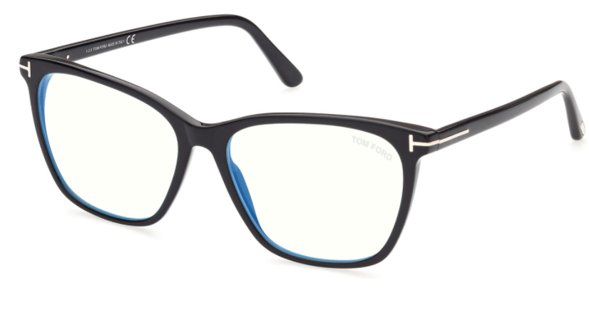 Tom Ford FT 5762-B 001 Shiny Black Blue Light Blocking Square Women Eyeglasses
