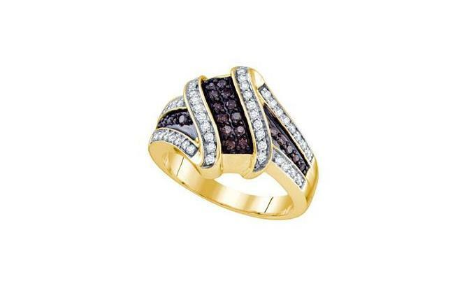 10kt Yellow Gold Brown Diamond Womens Crossover Band Ring 1/2 Cttw