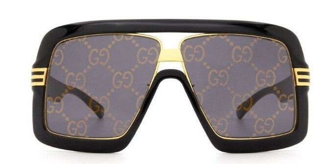 Gucci GG0900S 001 Black / Grey Mirrored Oversized GG Logo Print Men's Sunglasses