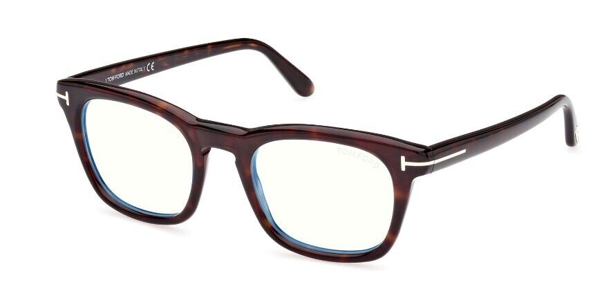Tom Ford FT5870-F-B 052 Shiny Dark Havana/Blue Block Square Men's Eyeglasses