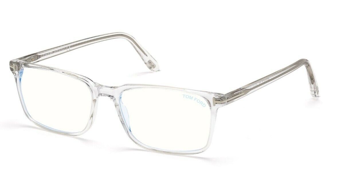Tom Ford FT5735B 026 Shiny Crystal Shiny Palladium Blue Block Men's Eyeglasses