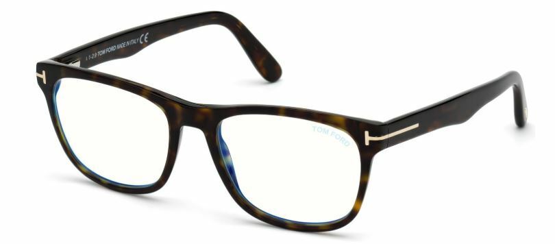 Tom Ford FT 5662-B 052 Dark Havana/Blue Block Square Men's Eyeglasses
