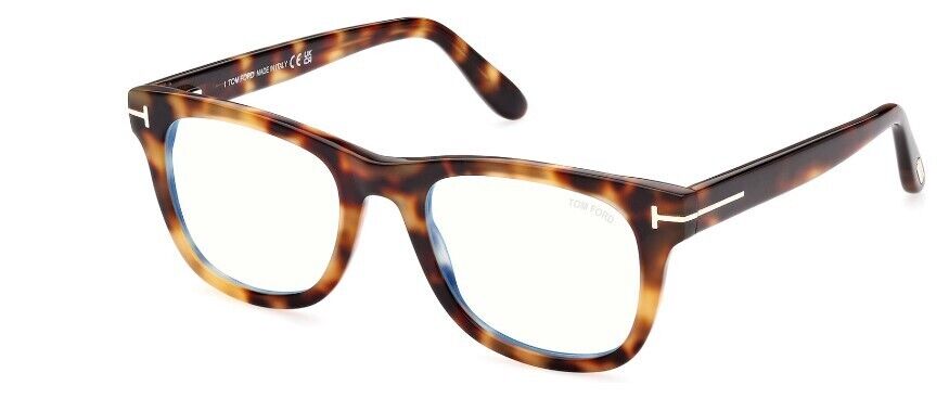 Tom Ford FT5820-B 053 Shiny Blonde Havana/Blue Block Square Men's Eyeglasses