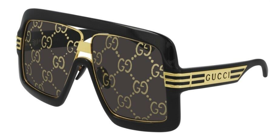 Gucci GG0900S 001 Black / Grey Mirrored Oversized GG Logo Print Men's Sunglasses