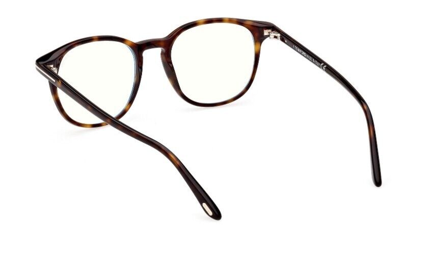 Tom Ford FT5832-B 52 Shiny Dark Havana/Blue Block Round Men's Eyeglasses