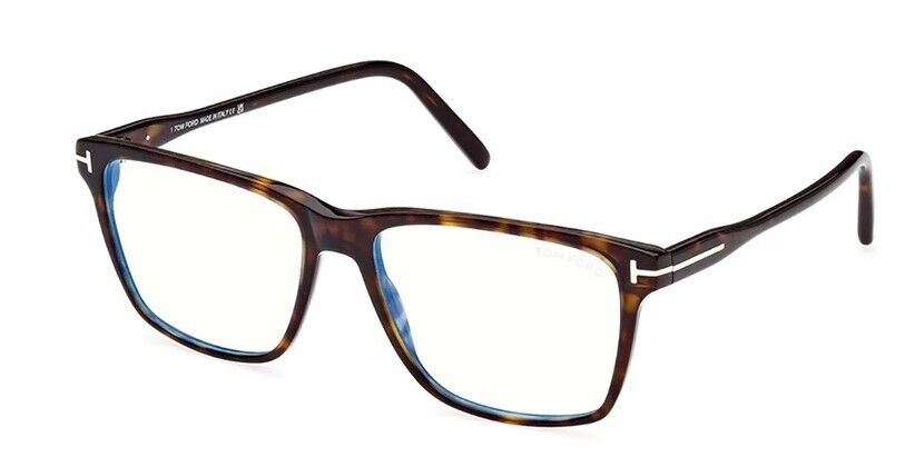 Tom Ford FT5817-B 052 Shiny Dark Havana /Blue Block Square Men's Eyeglasses