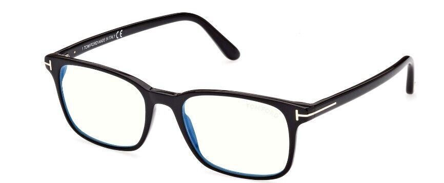 Tom Ford FT5831-B 001 Shiny Black/Blue Block Square Men's Eyeglasses