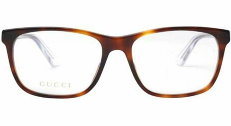 Gucci GG 0490O 008 Havana/Transparent Square Unisex Eyeglasses