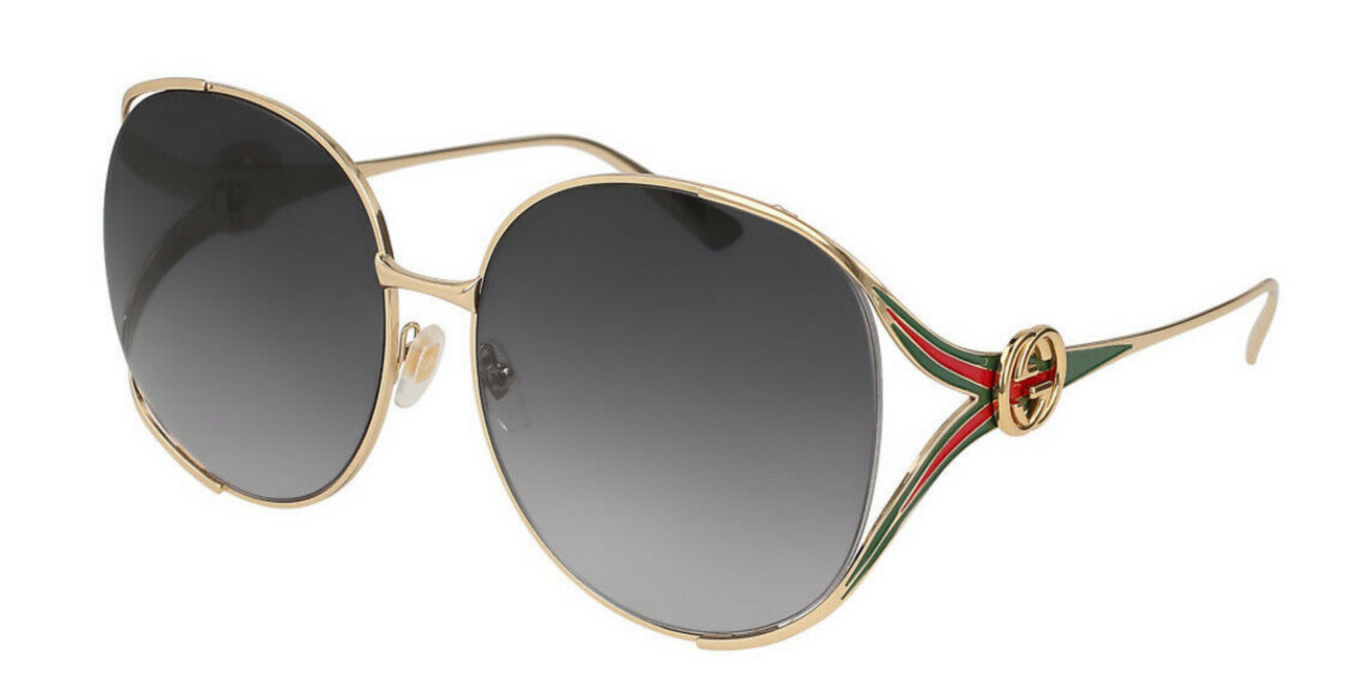 Gucci GG0225 S 001 Gold/Grey Oversized Round Women's Sunglasses