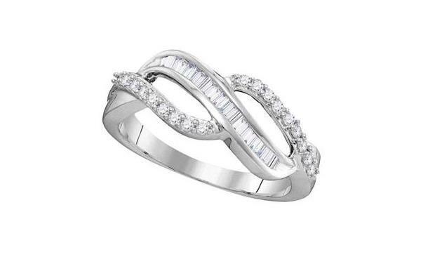 10kt White Gold Baguette Diamond Womens Open Crossover Band Ring 1/4 Cttw