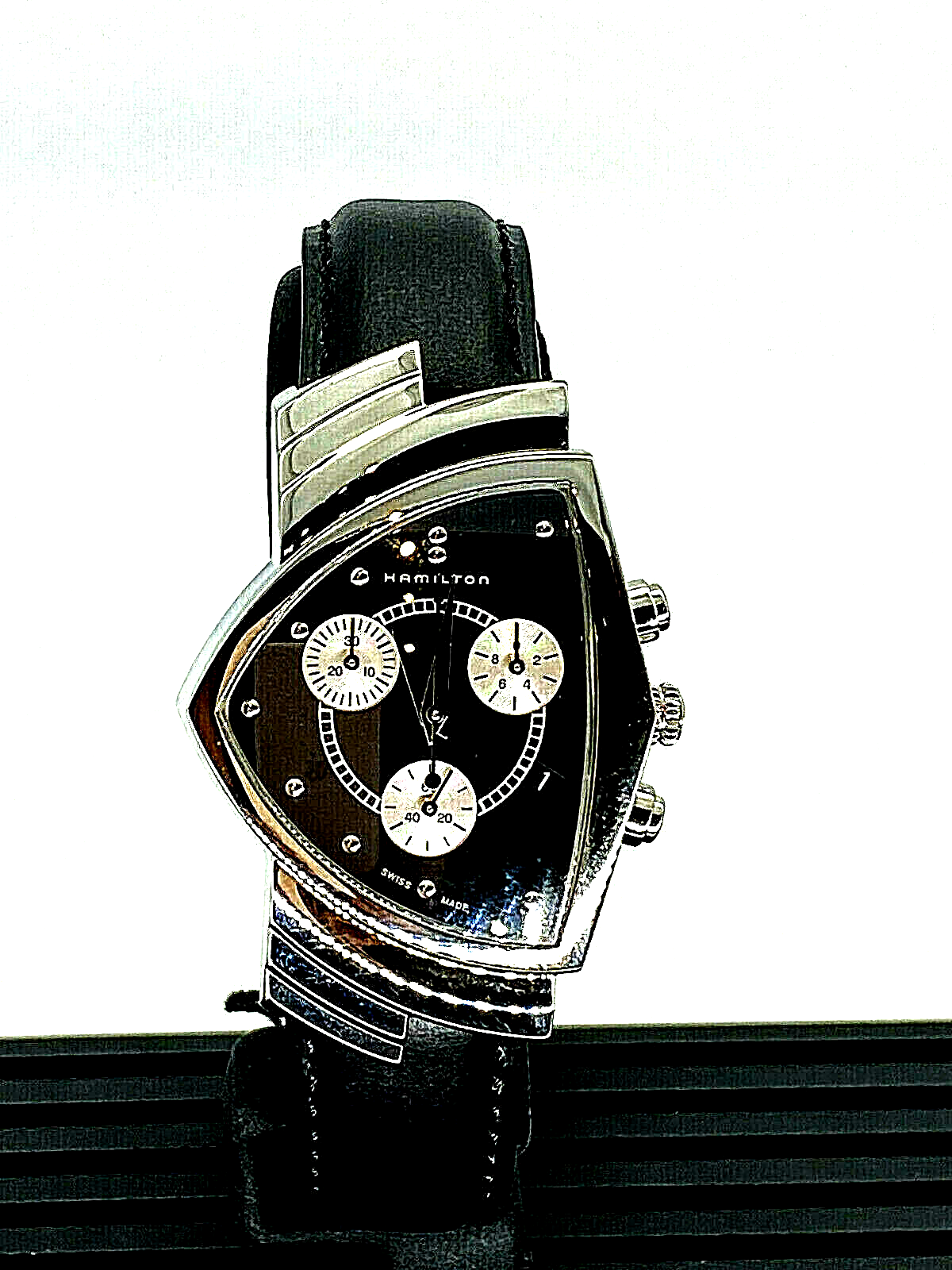 Hamilton Ventura Chrono Quartz Black Leather Men's Watch H24412732