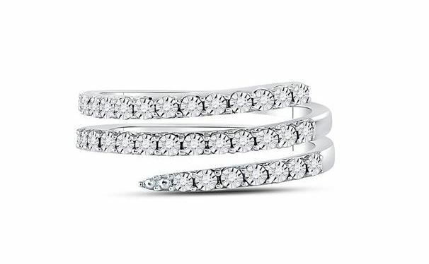 Sterling Silver Diamond Womens Triple Strand Wrap Band Ring 1/10 Cttw