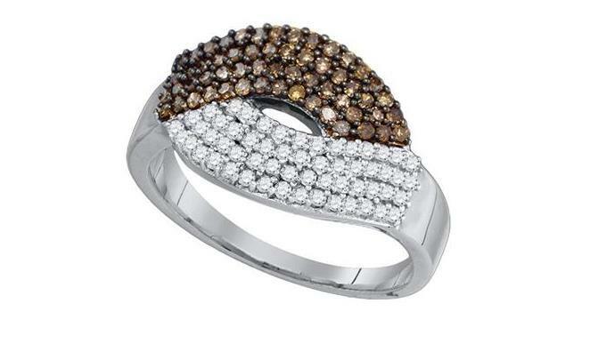 10kt White Gold Brown Diamond Womens Fashion Band Ring 3/4 Cttw