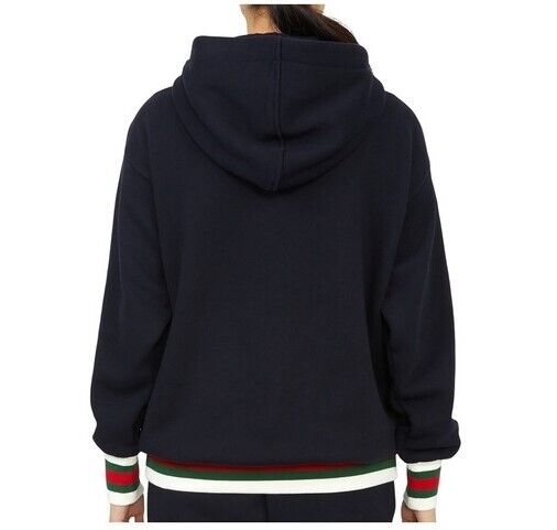 Gucci Cotton Jersey Dark Blue/Green and Red Web Hooded Sweatshirt