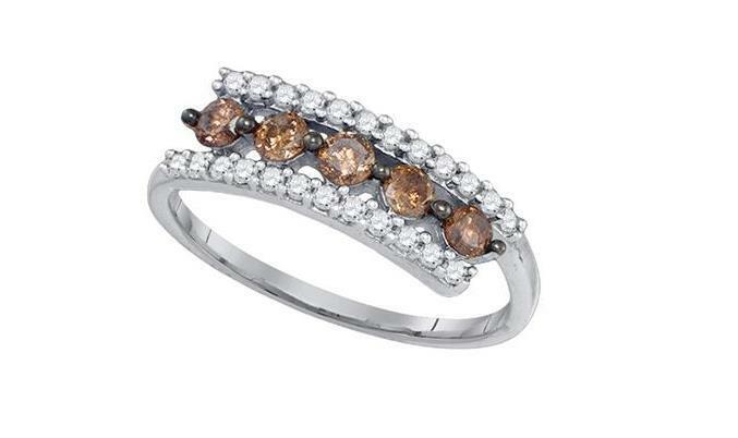 10kt White Gold Brown Diamond Womens Triple Row Band Ring 5/8 Cttw