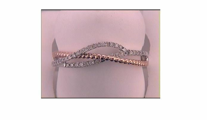 10kt White Gold Diamond Womens Rose-Tone Rope Crossover Strand Band 1/5 Cttw