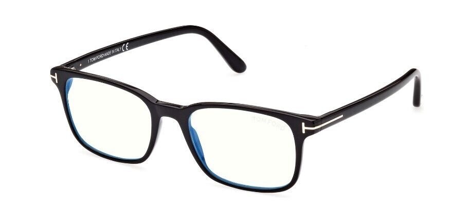 Tom Ford FT5831-F-B 001 Shiny Black/Blue Block Square Men's Eyeglasses