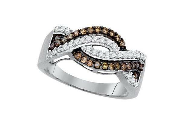 10kt White Gold Brown Diamond Womens Crossover Band Ring 1/2 Cttw