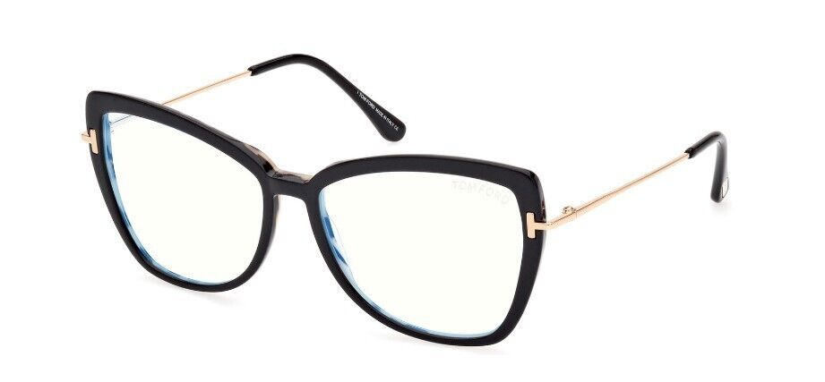 Tom Ford FT5882-B 005 Shiny Black/Blue Block Butterfly Women's Eyeglasses