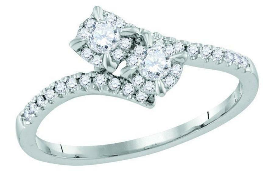 14kt White Gold Diamond 2 Stone Womens Bridal Wedding Engagement Ring 1/3 Cttw