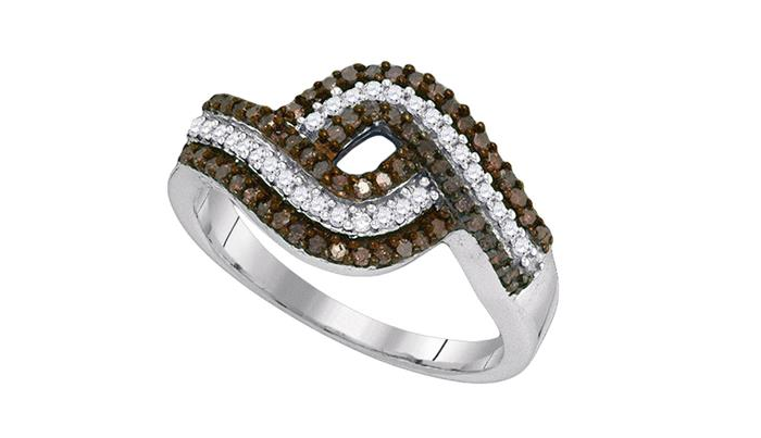 10kt White Gold Brown Diamond Woven Intersecting Cocktail Band Ring 1/2 Cttw