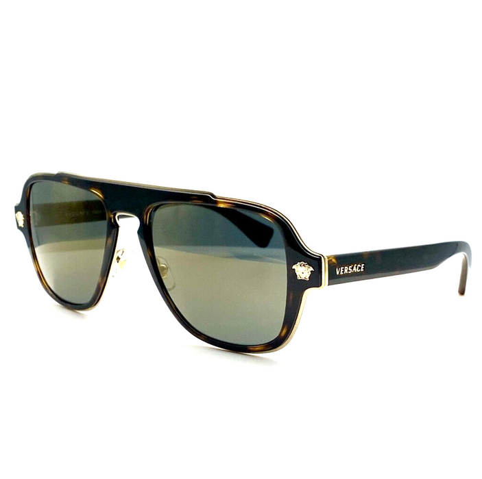 Versace VE2199 12524T Dark Havana/Dark Grey Mirrored Gold Unisex Sunglasses