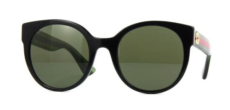 Gucci GG0035SN 002 Black/Black Green Round Women Sunglasses