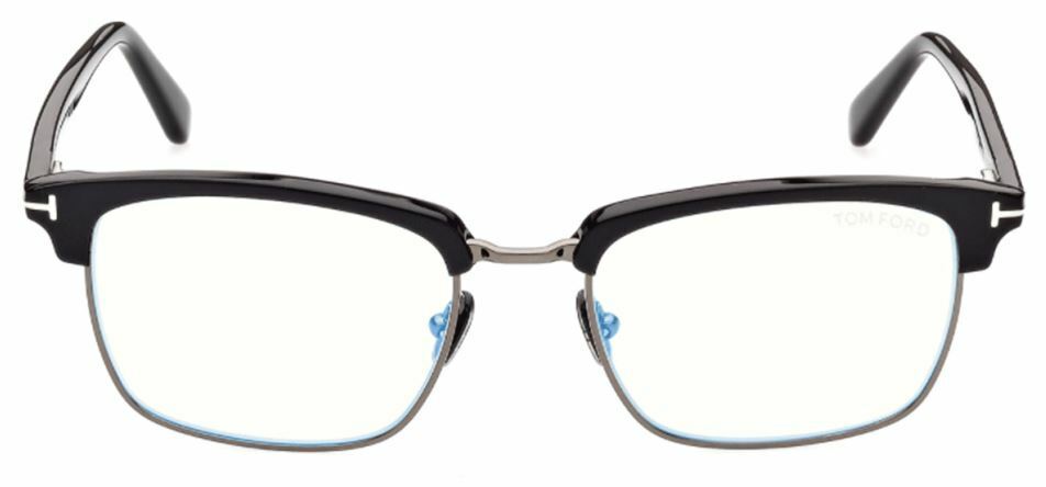 Tom Ford FT5801B 001 Black Dark Ruthenium Blue Block Browline Men's Eyeglasses