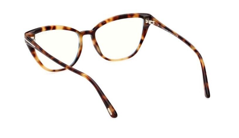 Tom Ford FT5825-B 053 Shiny Blonde Havana/Blue Block Cat-Eye Women's Eyeglasses