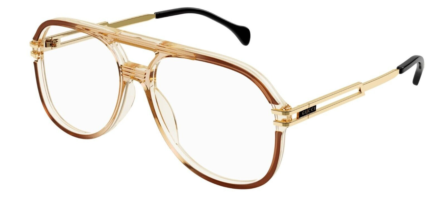 Gucci GG1106O 001 Brown-Gold Teardrop Men's Eyeglasses