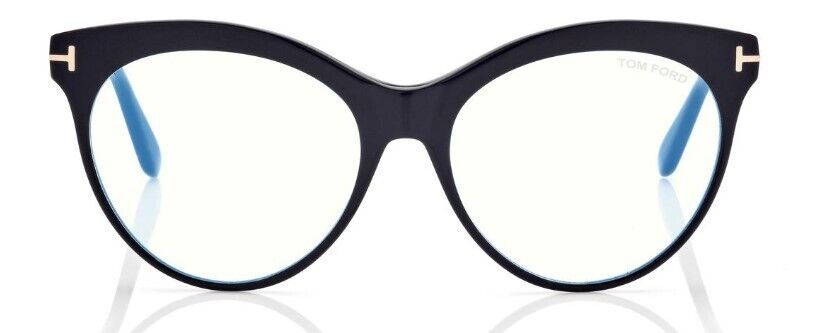 Tom Ford FT5827-B 001 Shiny Black/Blue Block Cat-Eye Women's Eyeglasses