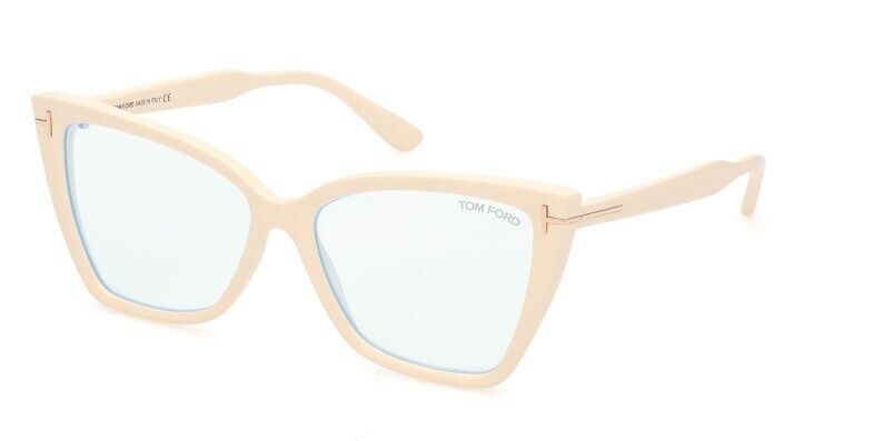 Tom Ford FT5844-B 025 Shiny Ivory/Blue Block Cat-Eye Women's Eyeglasses