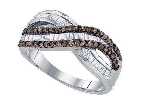 Sterling Silver Diamond Womens Fashion Brown Band Ring 5/8 Ct