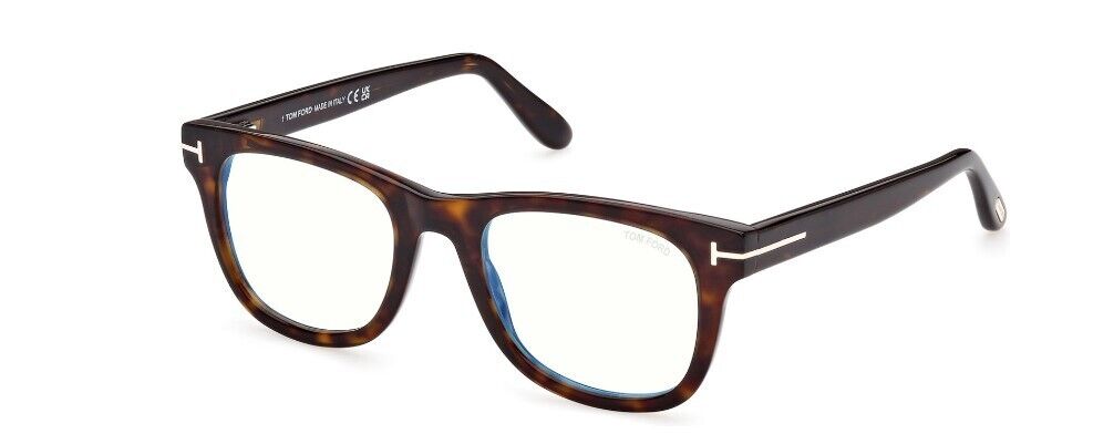 Tom Ford FT5820-B 052 Shiny Classic Dark Havana/Blue Block Square Eyeglasses