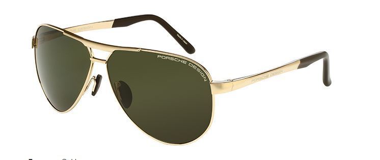 NEW Porsche Design P 8649 B Gold/Gray Green Polarized Sunglasses