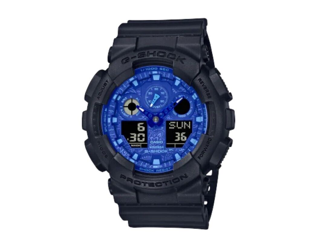 Casio G-Shock Analog-Digital Boldly Blue Dial Black Resin Strap GA100BP-1A