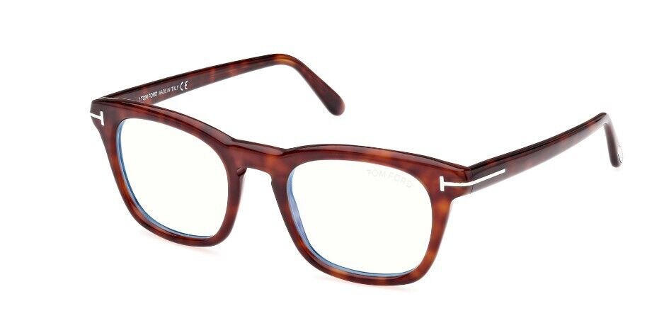 Tom Ford FT5870-F-B 054 Shiny Red Havana/Blue Block Square Men's Eyeglasses