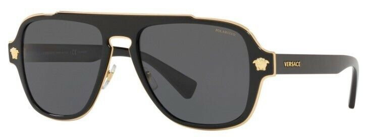Versace VE2199 100281 Black-Gold/Gray Polarized Metal  Unisex Sunglasses