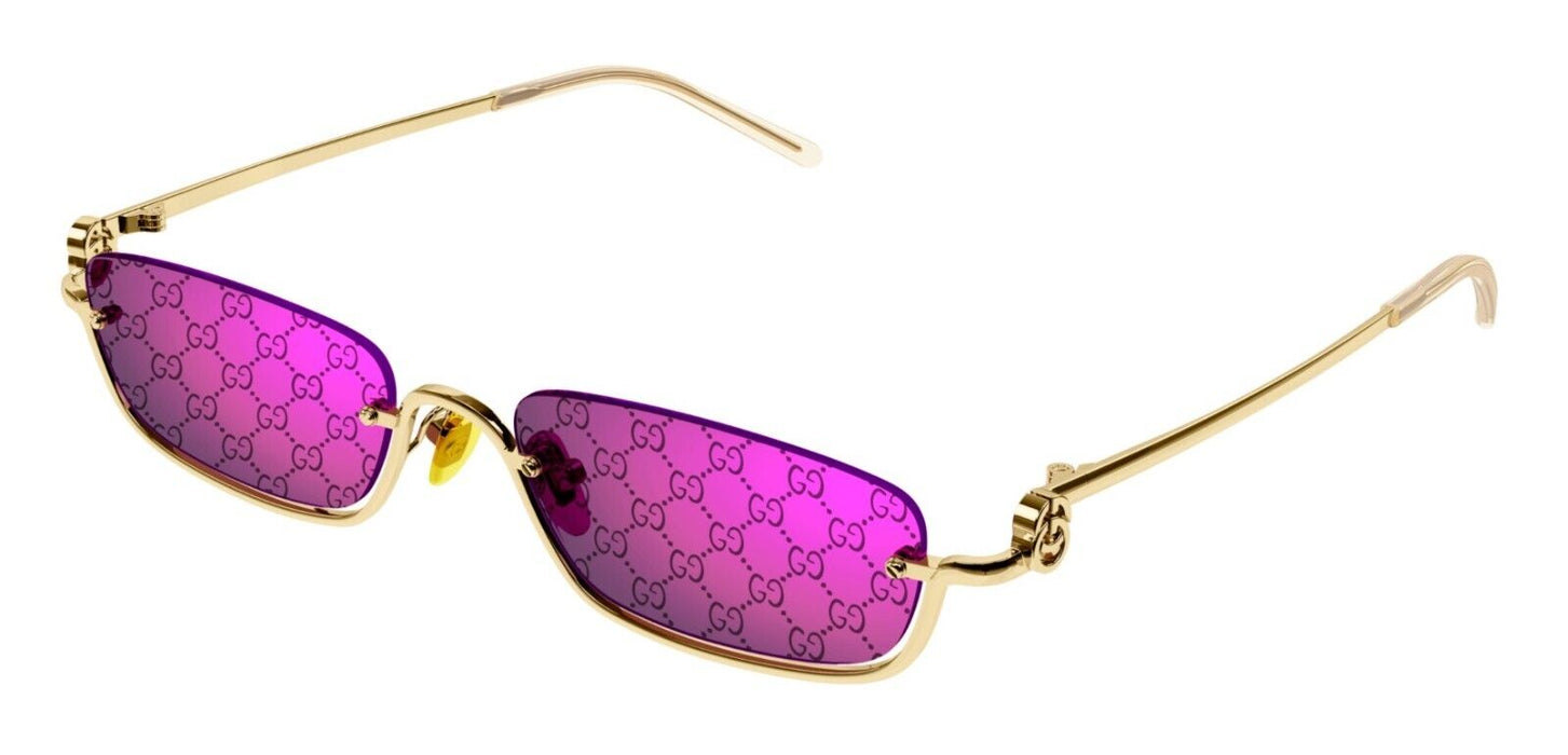 Gucci GG1278S 005 Gold/Violet Mirrored Narrow Rectangular Unisex Sunglasses