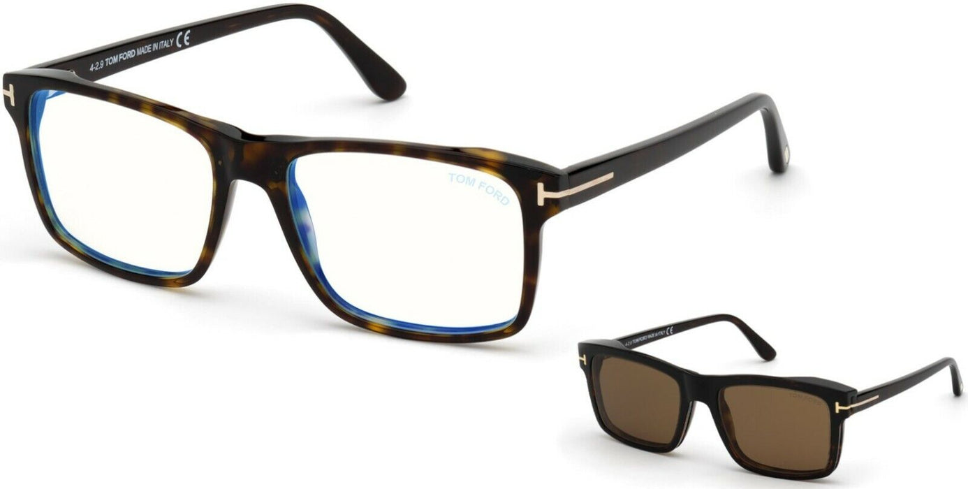 Tom Ford FT5682B 052 Shiny Dark Havana Blue Block/Roviex Eyeglasses With Clip-On