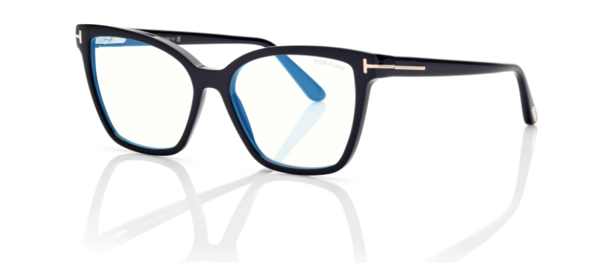 Tom Ford FT5812B 001 Shiny Black Blue Block Butterfly Women's Eyeglasses