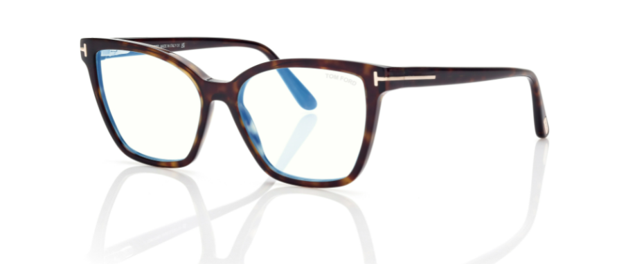 Tom Ford FT5812B 052 Dark Havana Blue Block Butterfly Women's Eyeglasses