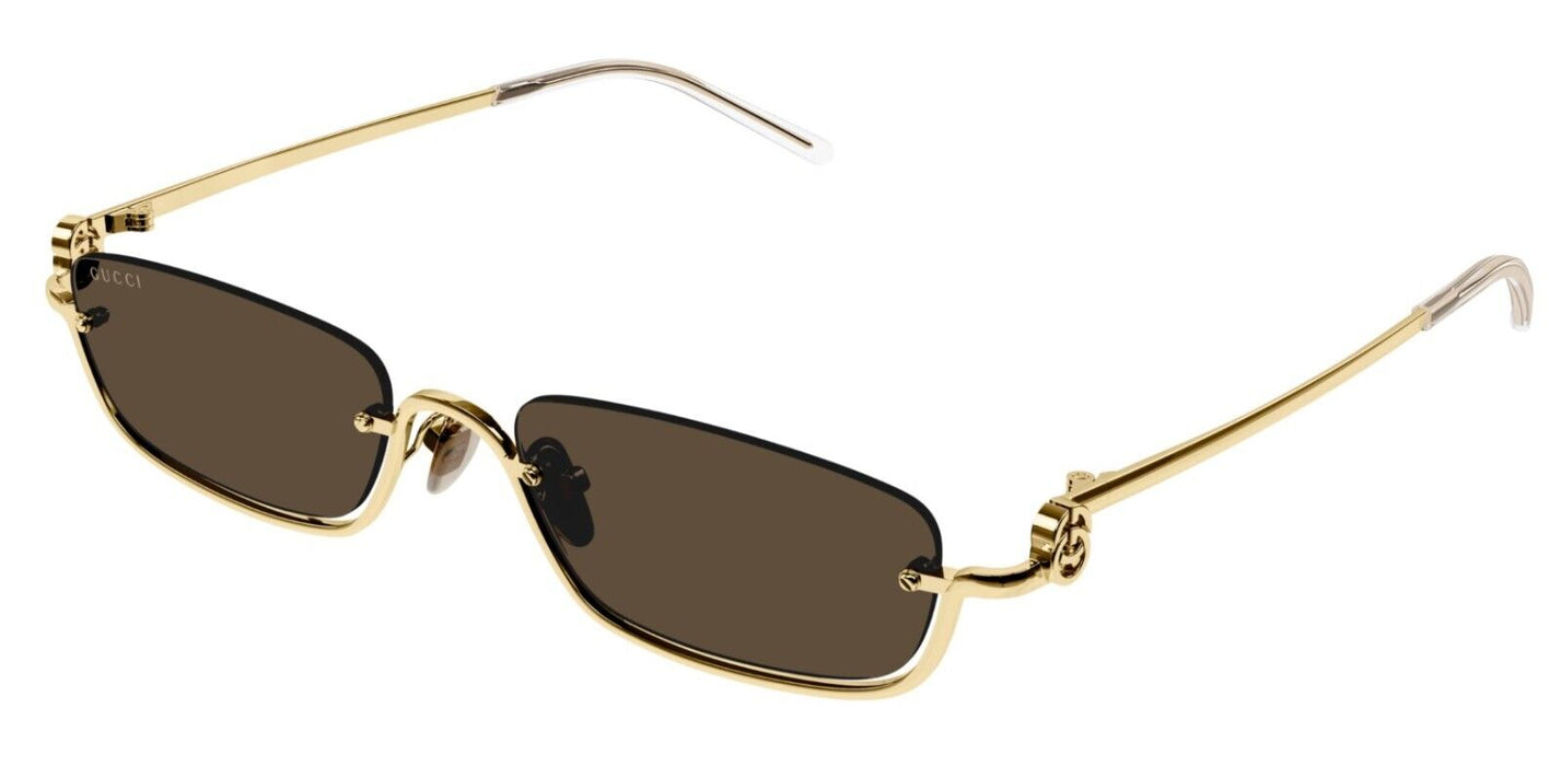 Gucci GG1278S 001 Gold/Brown Narrow Rectangular Unisex Sunglasses