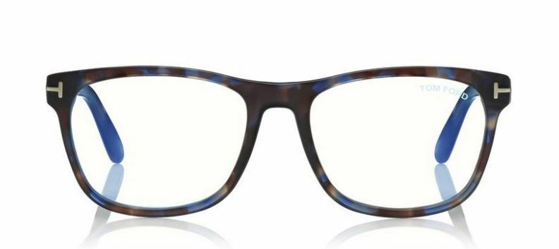 Tom Ford FT 5662-B 055 Blue Havana/Blue Block Square Men's Eyeglasses