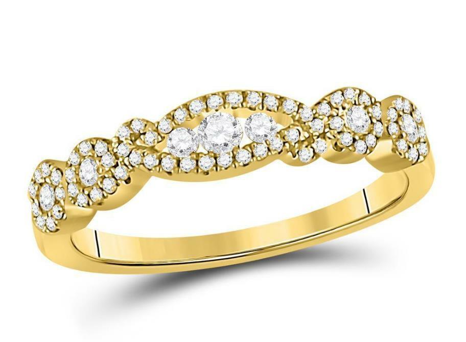 14kt Yellow Gold Diamond 3 Stone Women Band Ring 3/8 Cttw
