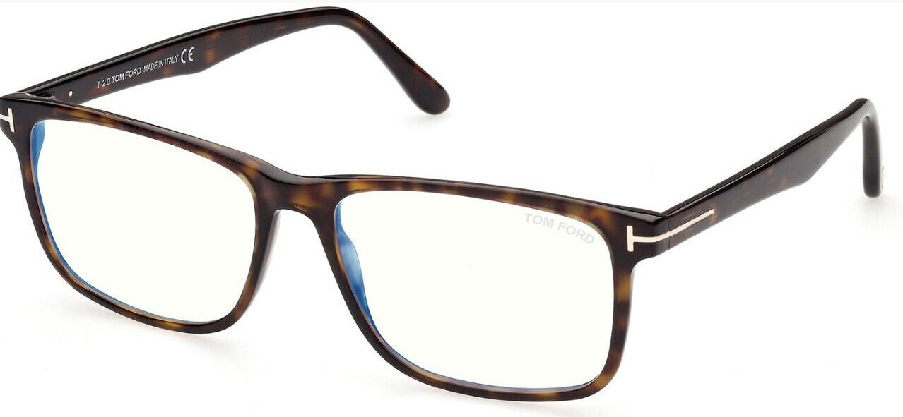 Tom Ford FT5752FB 052 Dark Havana Blue Block Square Men's Eyeglasses
