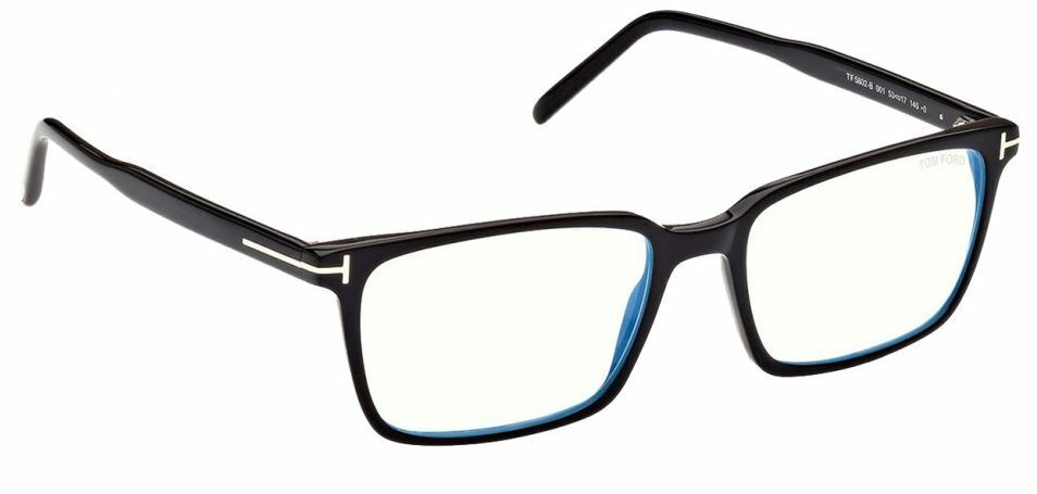 Tom Ford FT5802B 001 Shiny Black Blue Block Rectangular Men's Eyeglasses